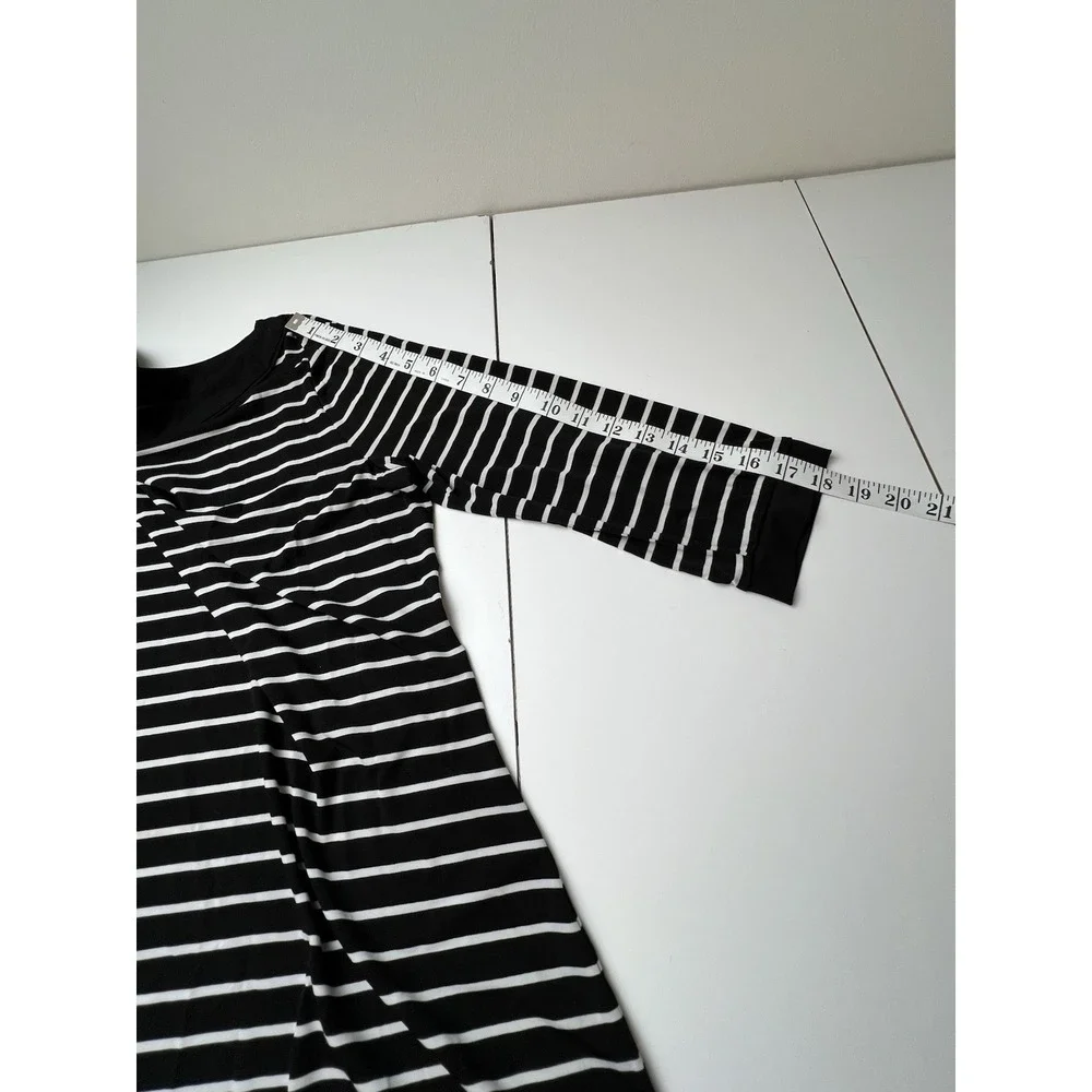 White House Black Market Tunic Dress L Black White Stripes Boat Coastal 3/4 Slv